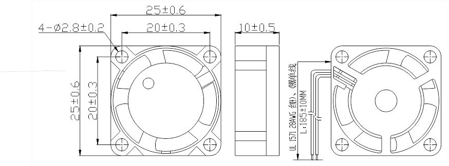 24v直流風扇2510安裝尺寸圖