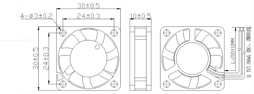 5v直流風扇3010安裝尺寸圖