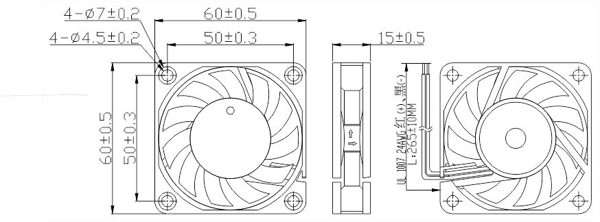 5v直流風(fēng)扇6015安裝尺寸圖