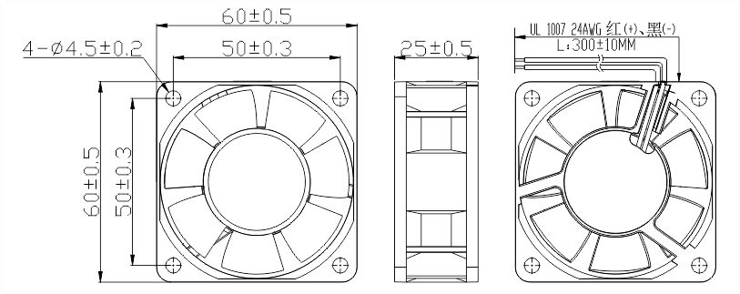 5v直流風(fēng)扇6025安裝尺寸圖
