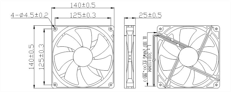24v直流風扇14025安裝尺寸圖